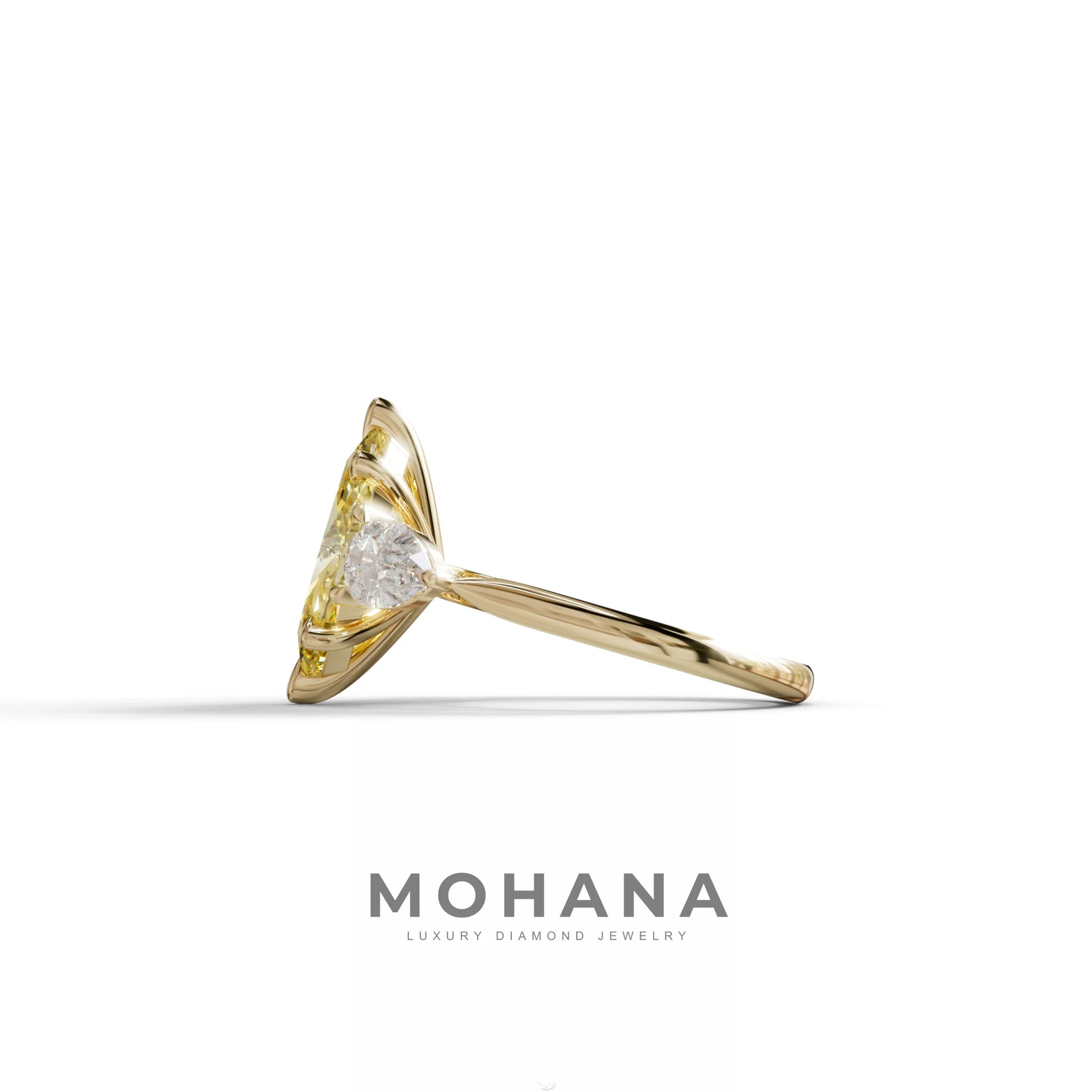 3 Carat Canary Yellow Marquise & Pear Cut Three Stone Lab Grown Diamond Engagement Ring