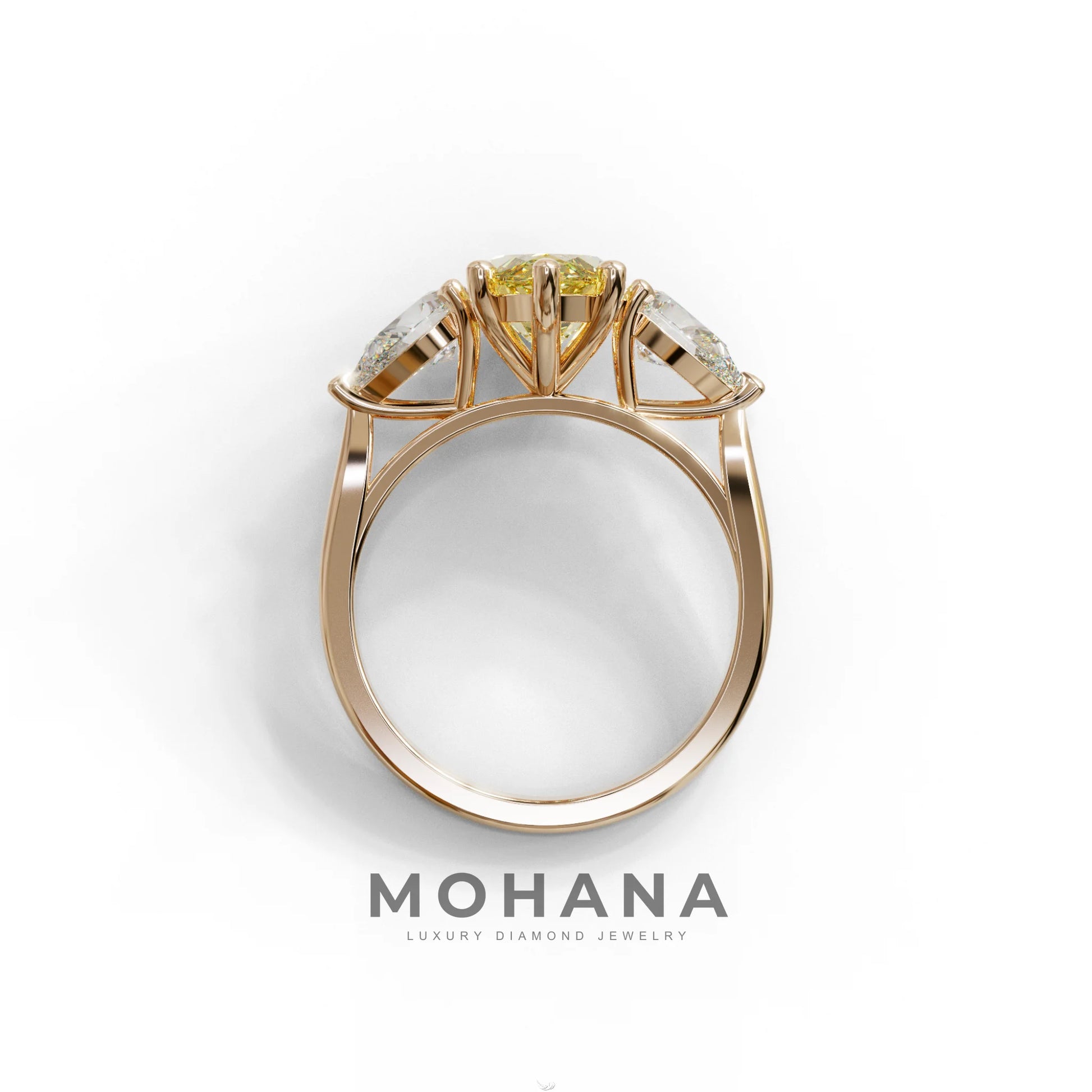 3 Carat Canary Yellow Marquise & Pear Cut Three Stone Lab Grown Diamond Engagement Ring