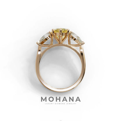 3 Carat Canary Yellow Marquise & Pear Cut Three Stone Lab Grown Diamond Engagement Ring