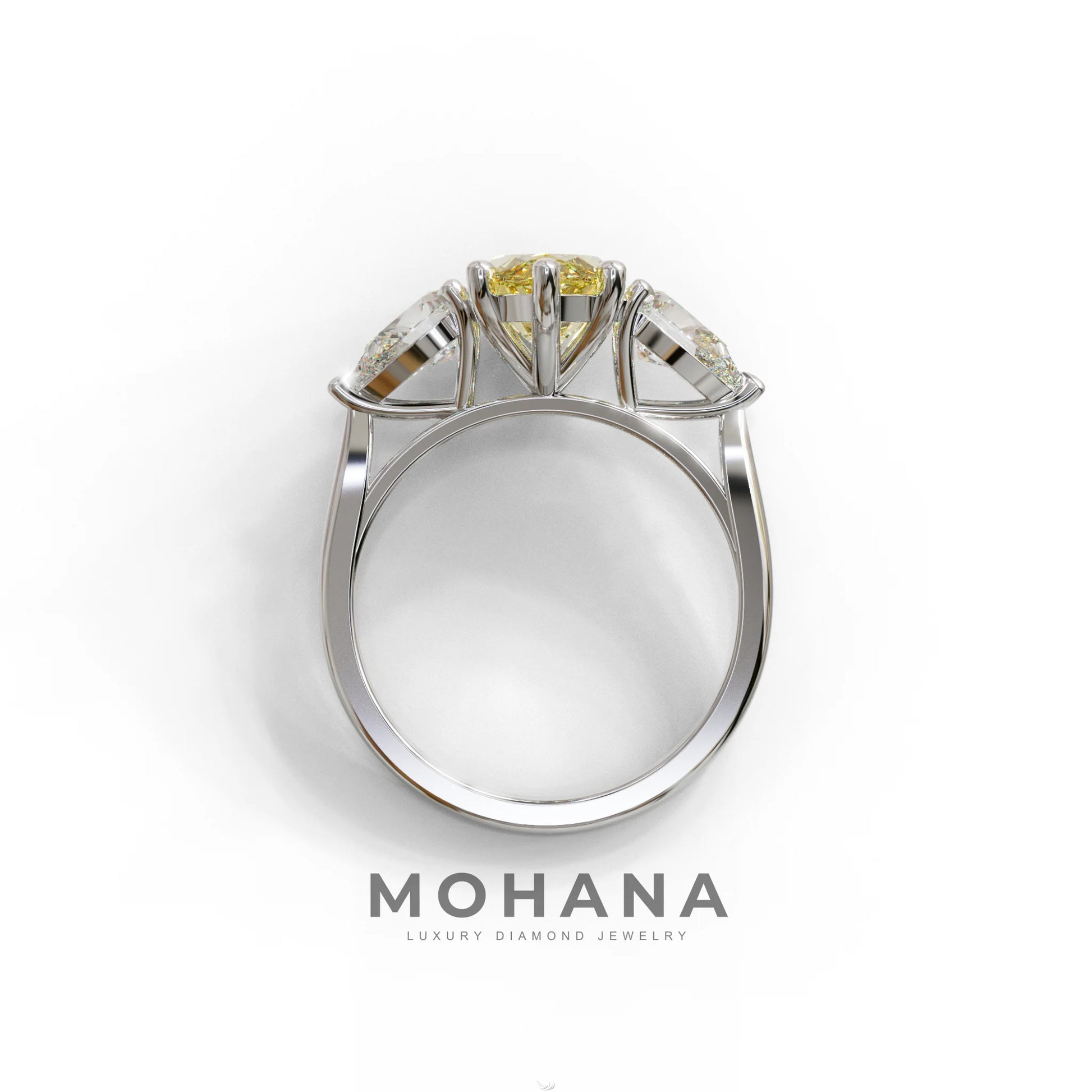 3 Carat Canary Yellow Marquise & Pear Cut Three Stone Lab Grown Diamond Engagement Ring