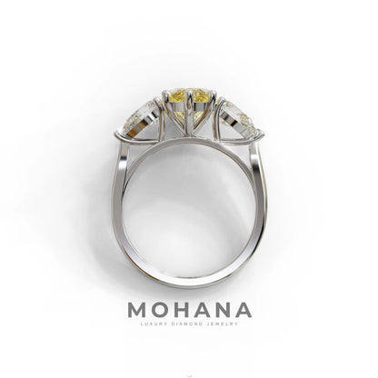 3 Carat Canary Yellow Marquise & Pear Cut Three Stone Lab Grown Diamond Engagement Ring