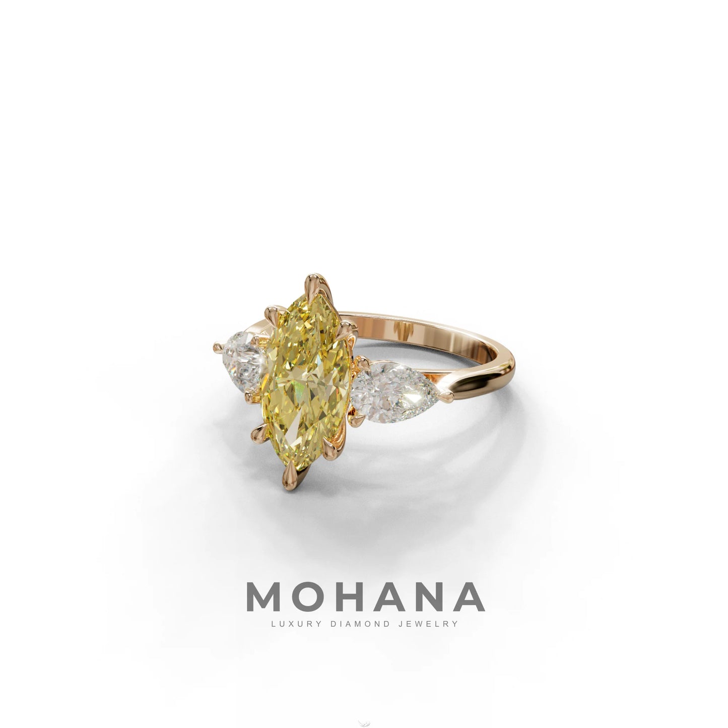 3 Carat Canary Yellow Marquise & Pear Cut Three Stone Lab Grown Diamond Engagement Ring