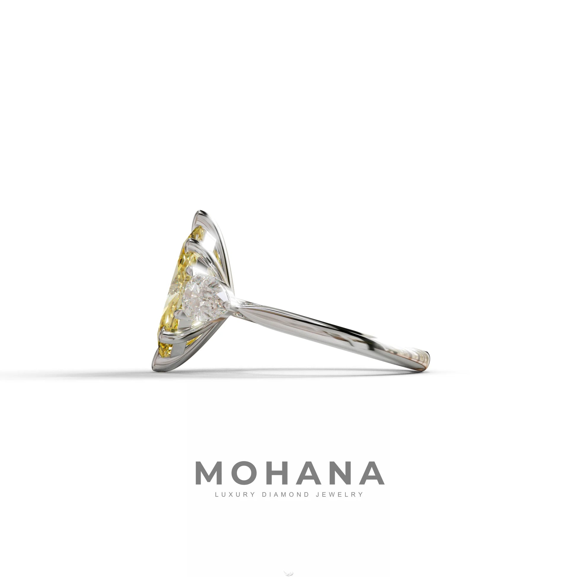 3 Carat Canary Yellow Marquise & Pear Cut Three Stone Lab Grown Diamond Engagement Ring