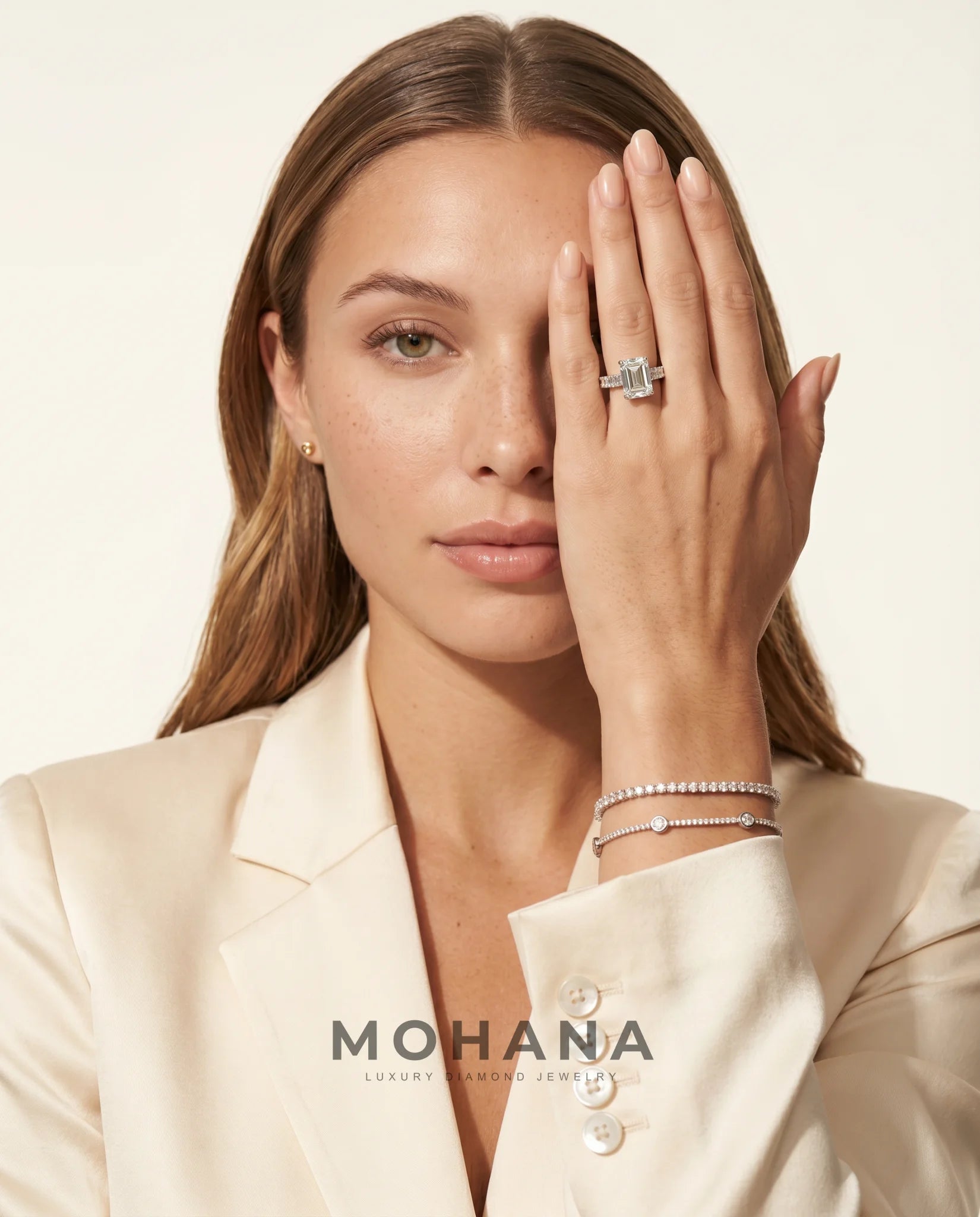 Ready to Ship 3 Carat Colorless Emerald Cut Step-Cut Accent White Gold Diamond Ring — view 12