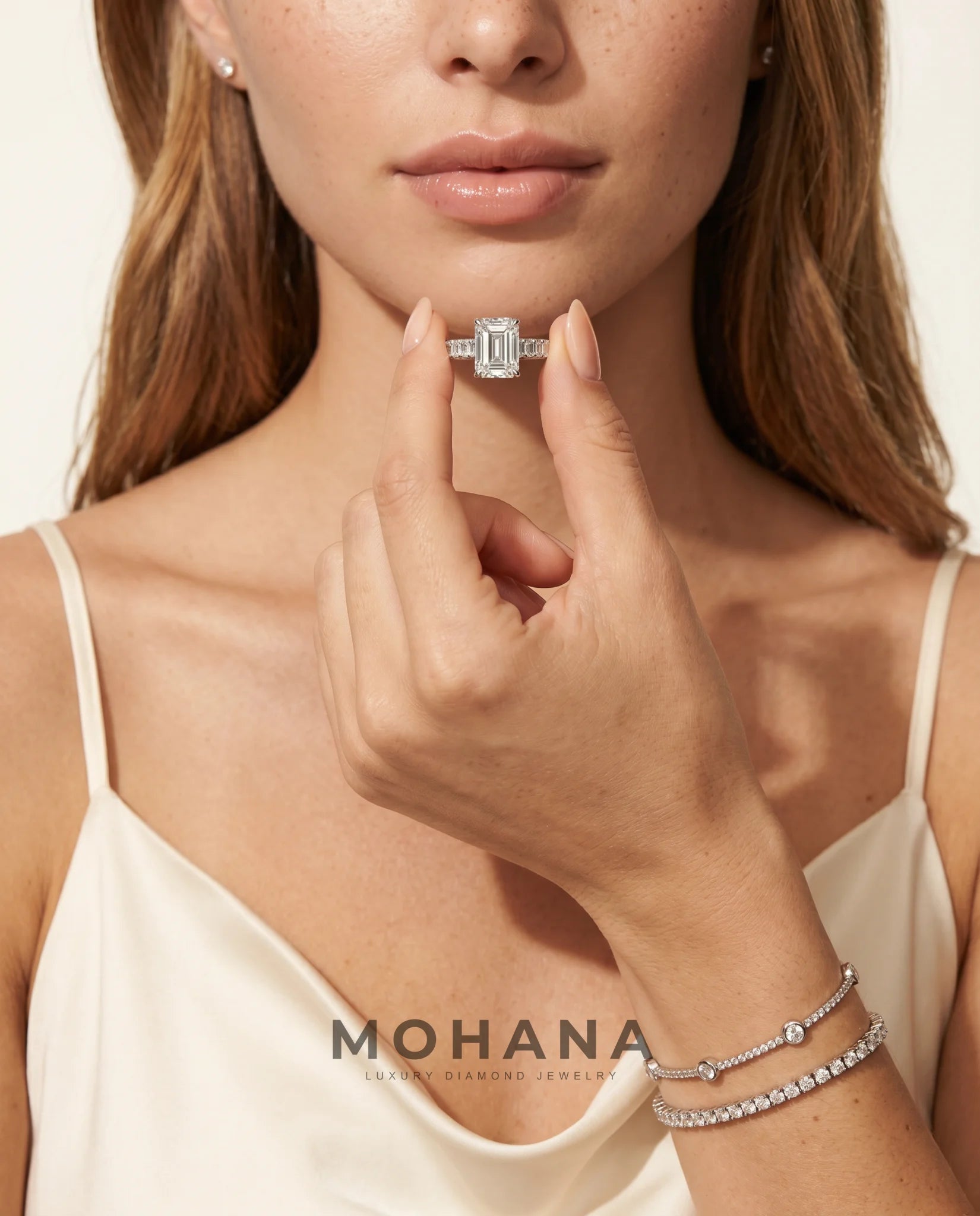 Ready to Ship 3 Carat Colorless Emerald Cut Step-Cut Accent White Gold Diamond Ring — view 7