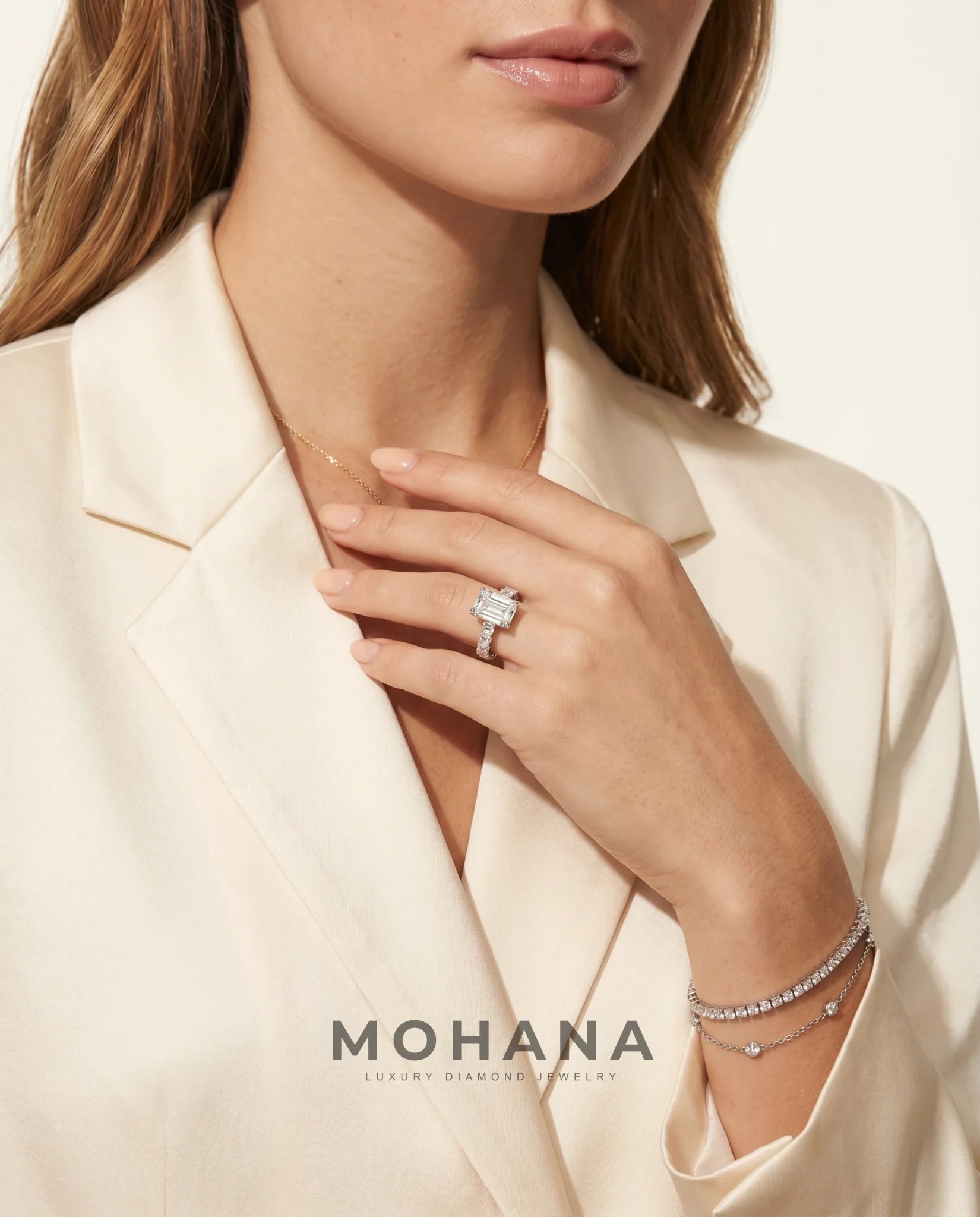 Ready to Ship 3 Carat Colorless Emerald Cut Step-Cut Accent White Gold Diamond Ring — view 14