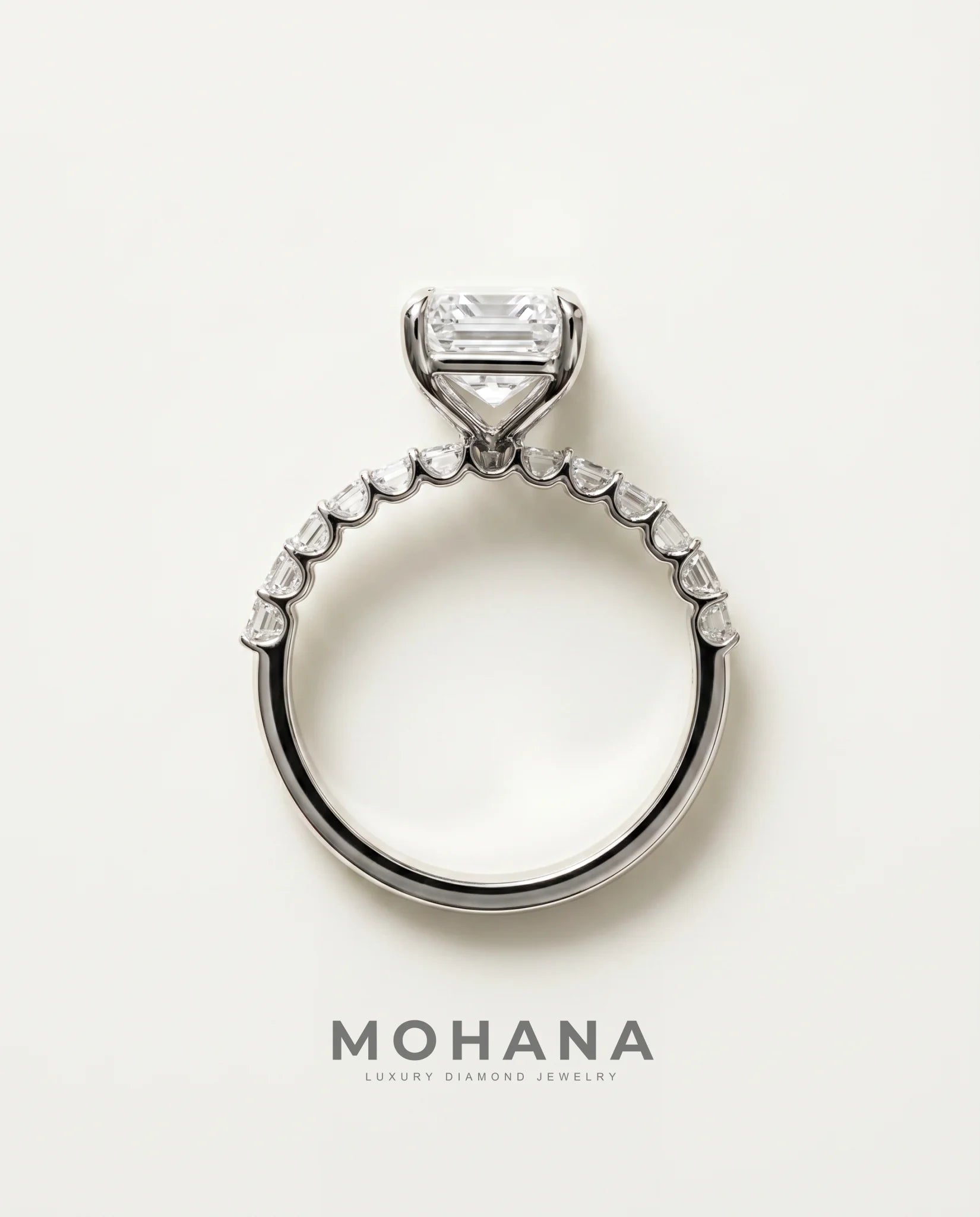 Ready to Ship 3 Carat Colorless Emerald Cut Step-Cut Accent White Gold Diamond Ring — view 2