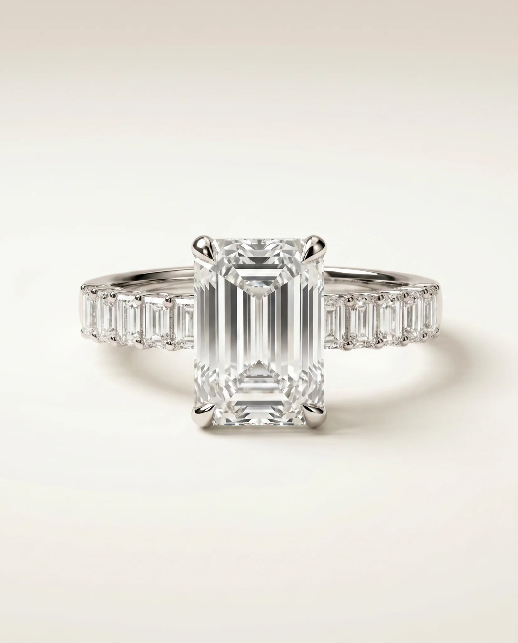 Ready to Ship 3 Carat Colorless Emerald Cut Step-Cut Accent White Gold Diamond Ring — view 5