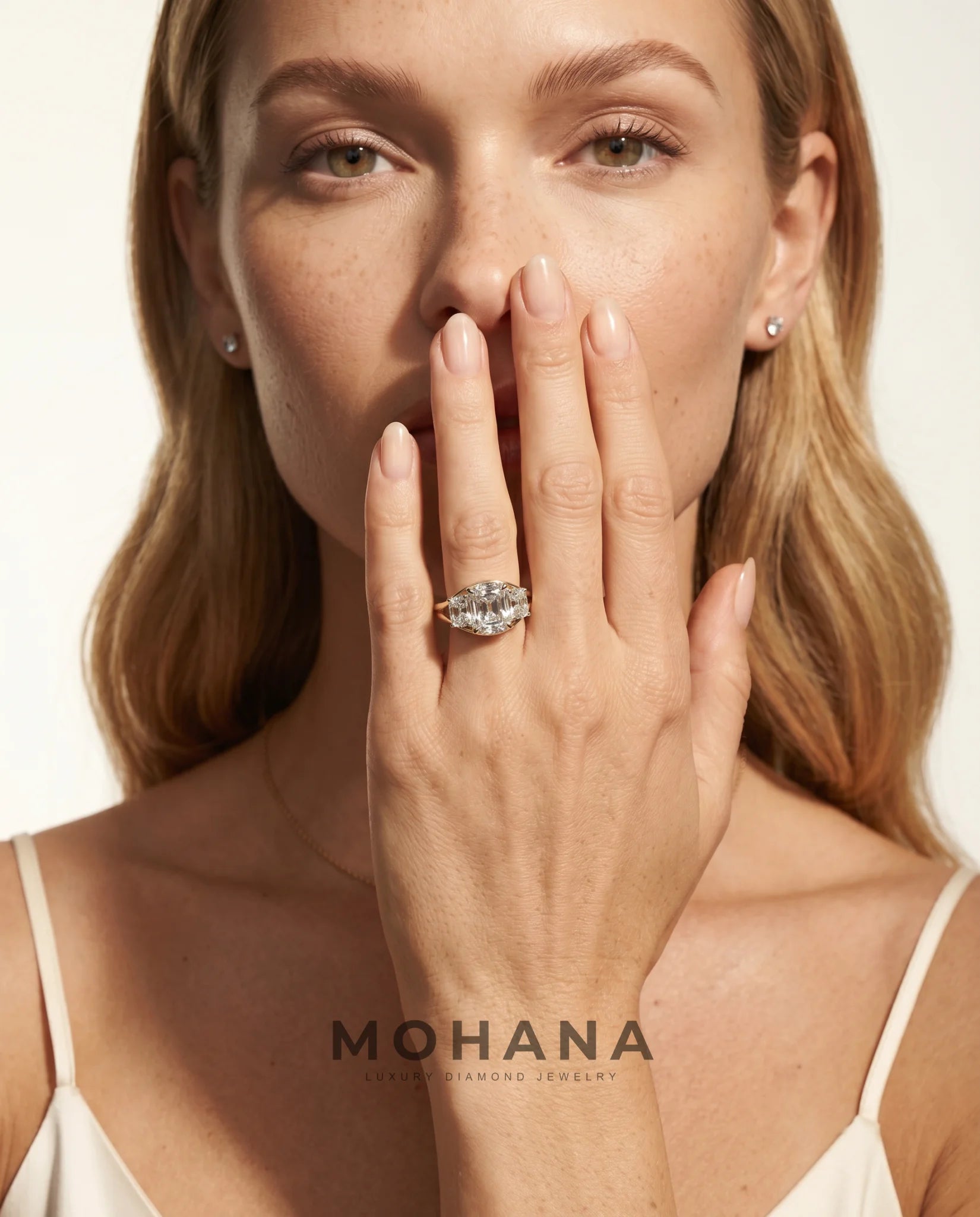 Ready to Ship 3 Carat Colorless Old Mine Cut Three-Stone Yellow Gold Diamond Ring — view 8