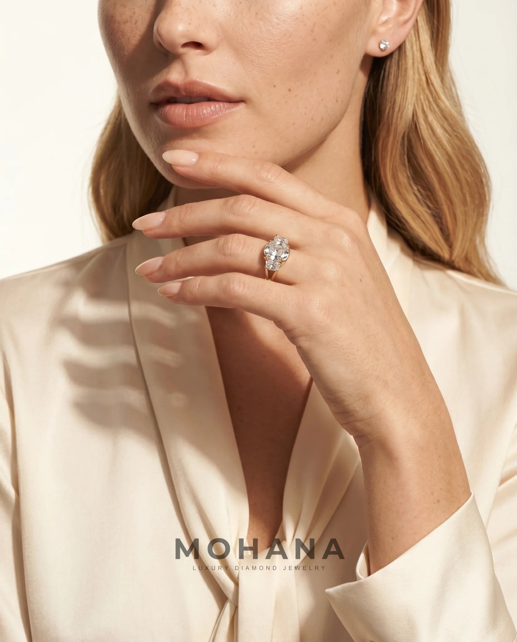 Ready to Ship 3 Carat Colorless Old Mine Cut Three-Stone Yellow Gold Diamond Ring — view 9