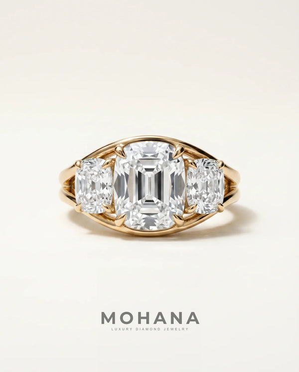 3 Carat Colorless Lab Grown Diamond Engagement Ring · Old Mine Cut Three-Stone in Yellow Gold alternate view