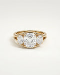 Ready to Ship 3 Carat Colorless Old Mine Cut Three-Stone Yellow Gold Diamond Ring — view 1
