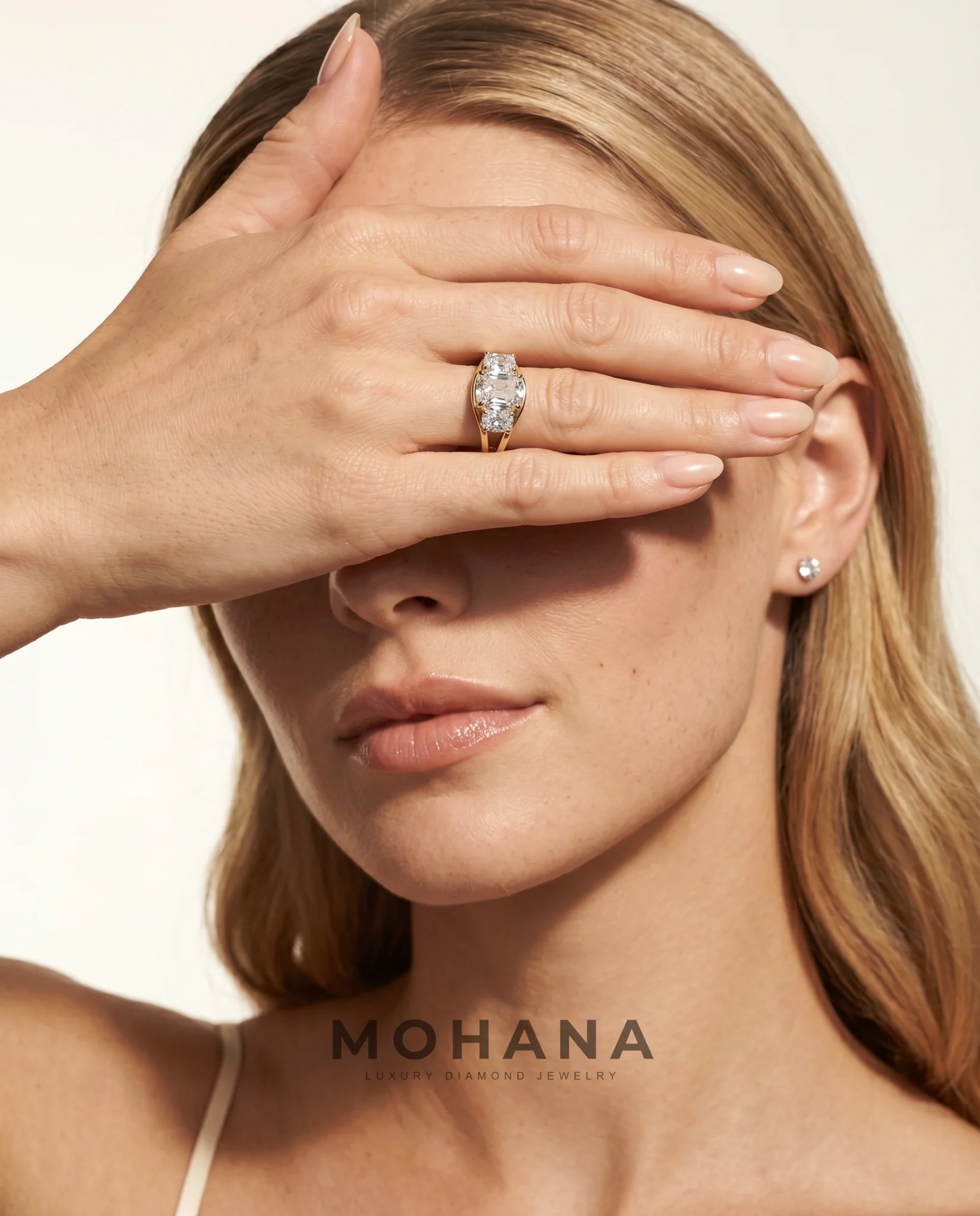 Ready to Ship 3 Carat Colorless Old Mine Cut Three-Stone Yellow Gold Diamond Ring — view 6