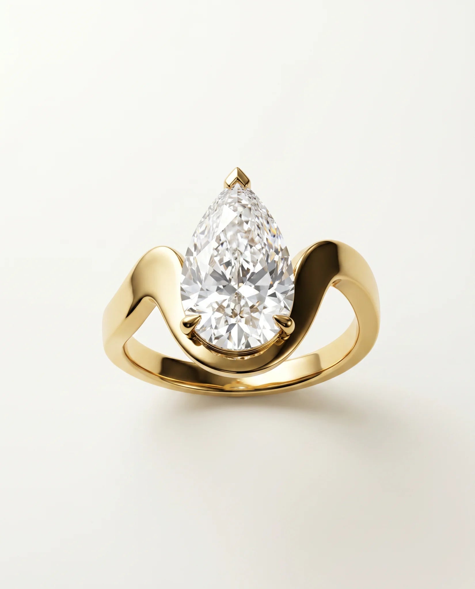 Ready to Ship 3 Carat Colorless Pear Cut Solitaire Yellow Gold Diamond Ring — view 2