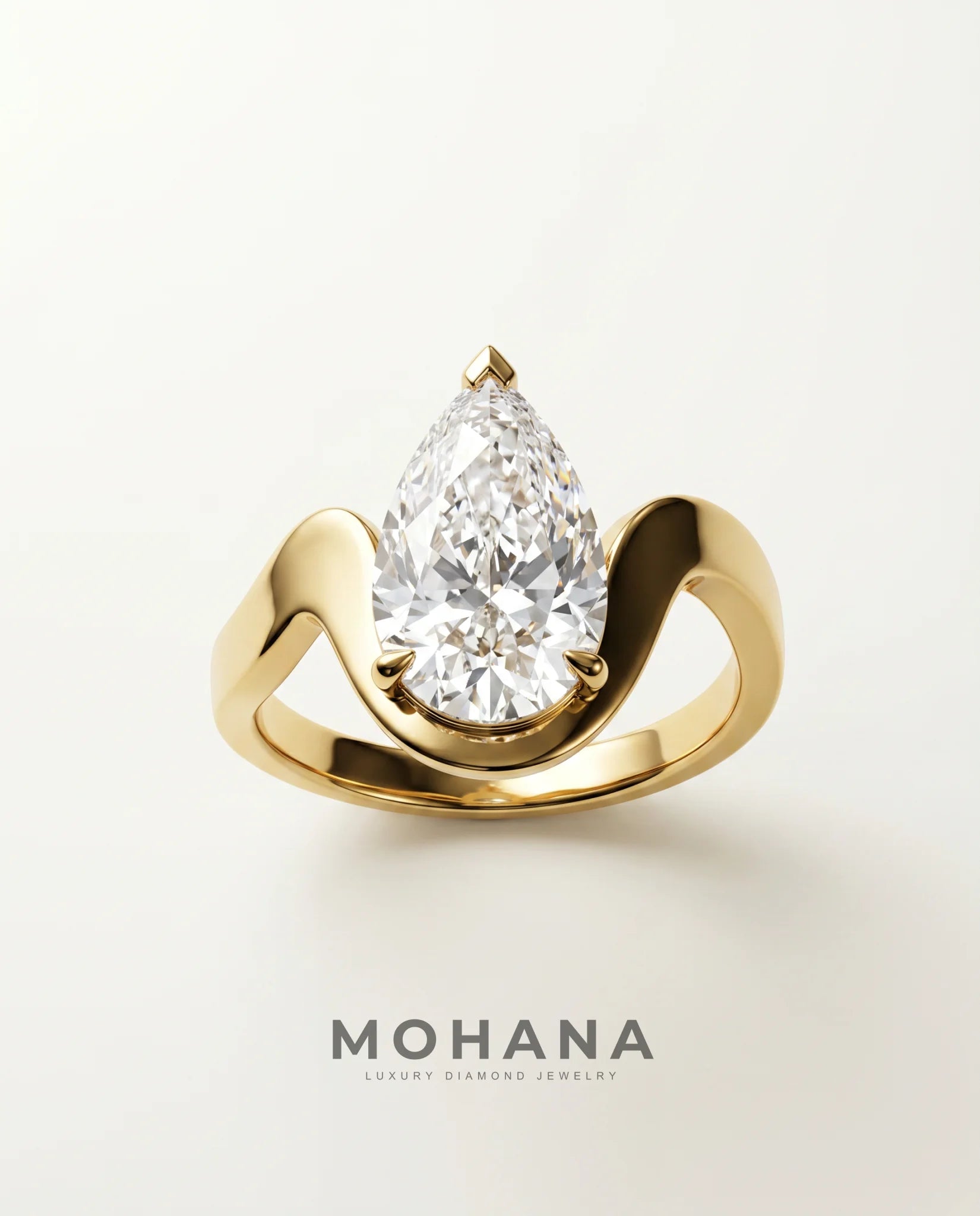 Ready to Ship 3 Carat Colorless Pear Cut Solitaire Yellow Gold Diamond Ring — view 2