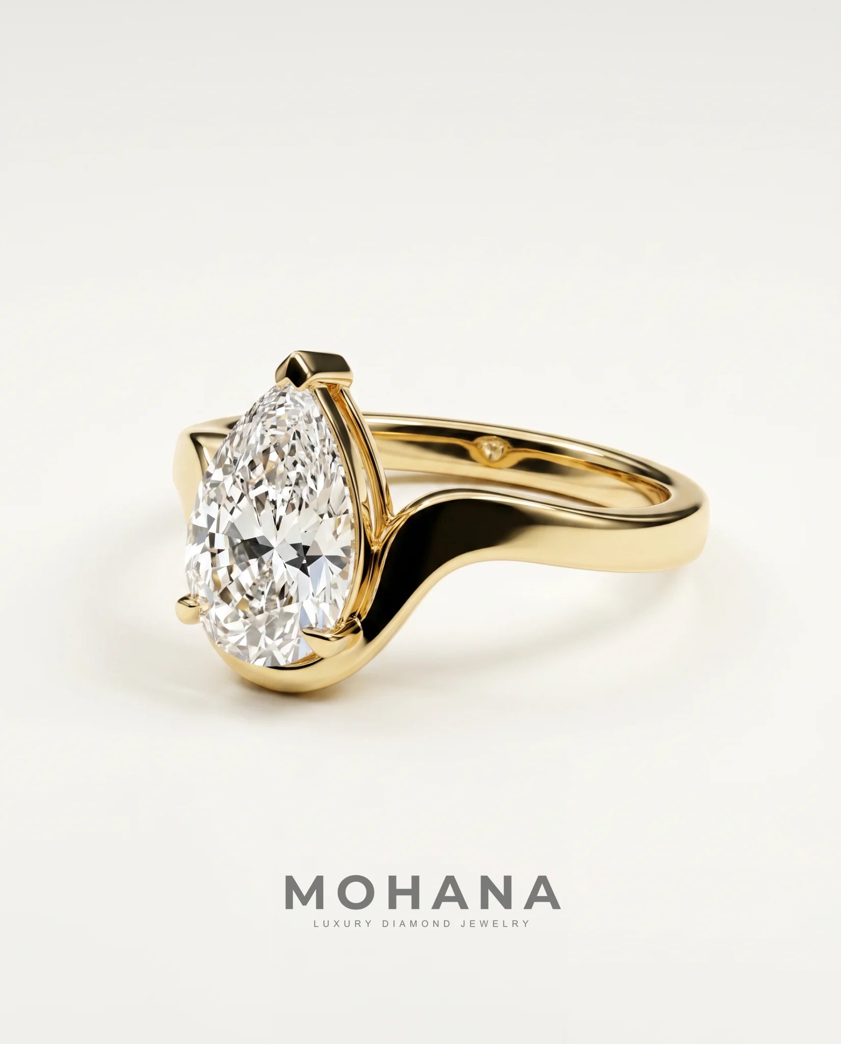Ready to Ship 3 Carat Colorless Pear Cut Solitaire Yellow Gold Diamond Ring — view 4