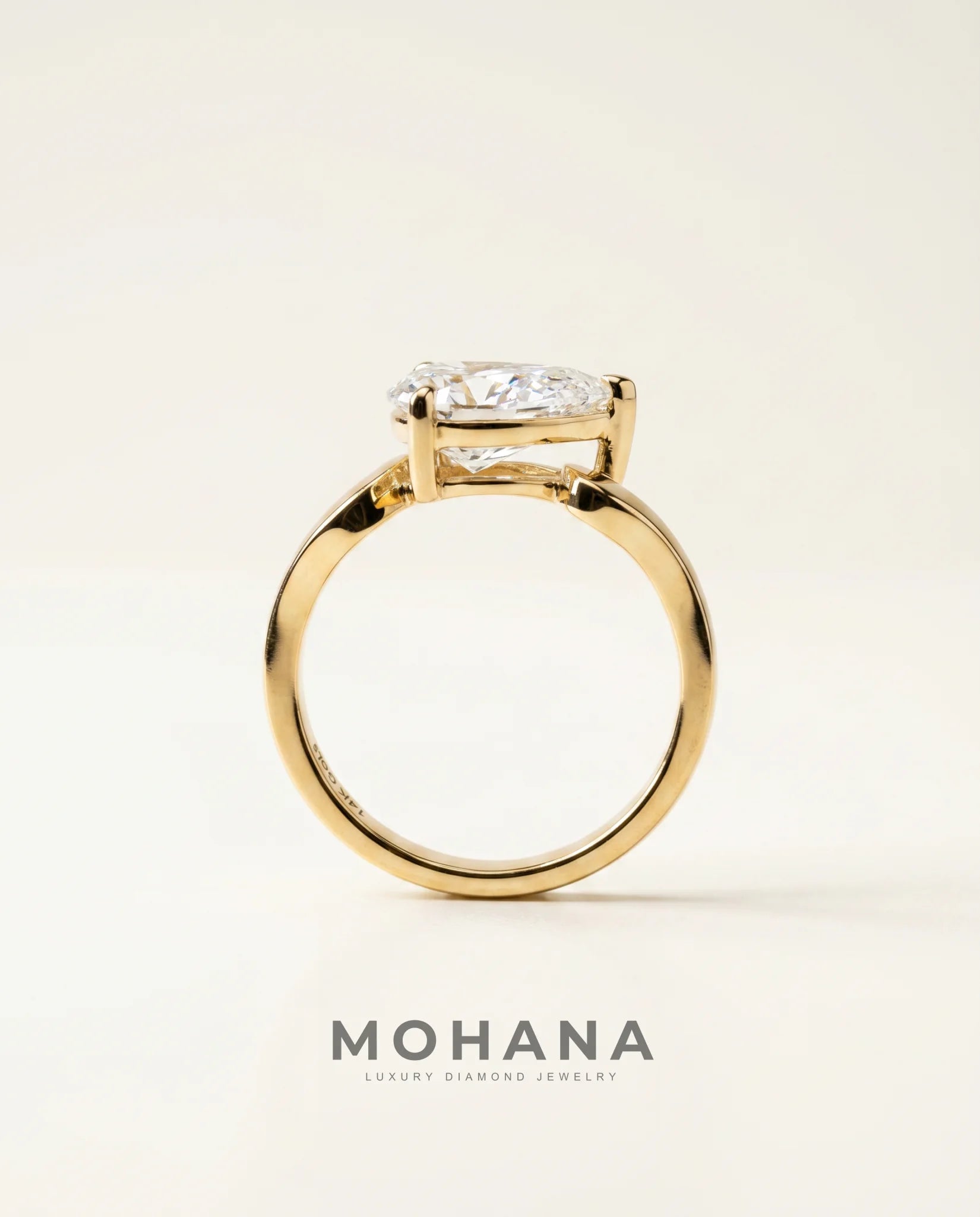 Ready to Ship 3 Carat Colorless Pear Cut Solitaire Yellow Gold Diamond Ring — view 3