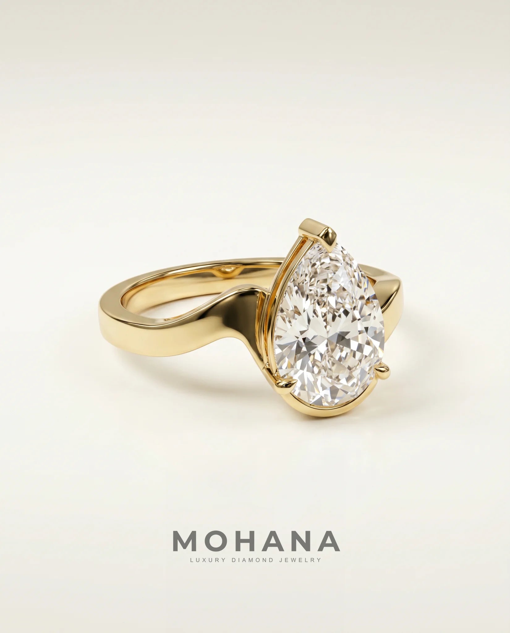 Ready to Ship 3 Carat Colorless Pear Cut Solitaire Yellow Gold Diamond Ring — view 1