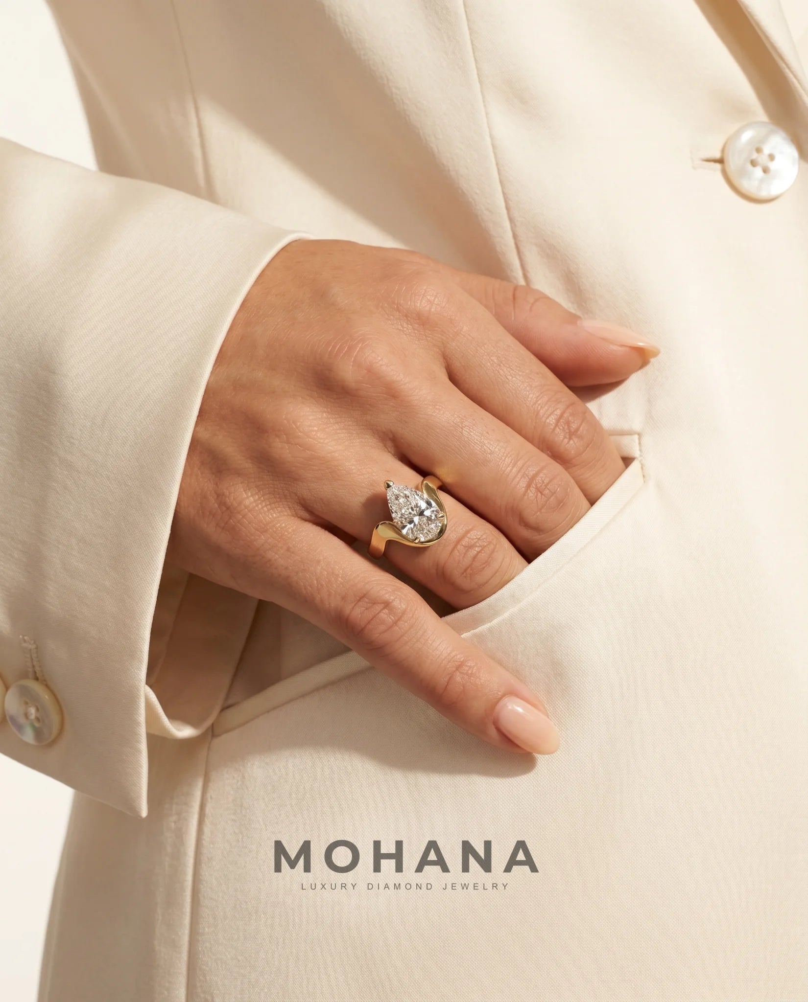 Ready to Ship 3 Carat Colorless Pear Cut Solitaire Yellow Gold Diamond Ring — view 12