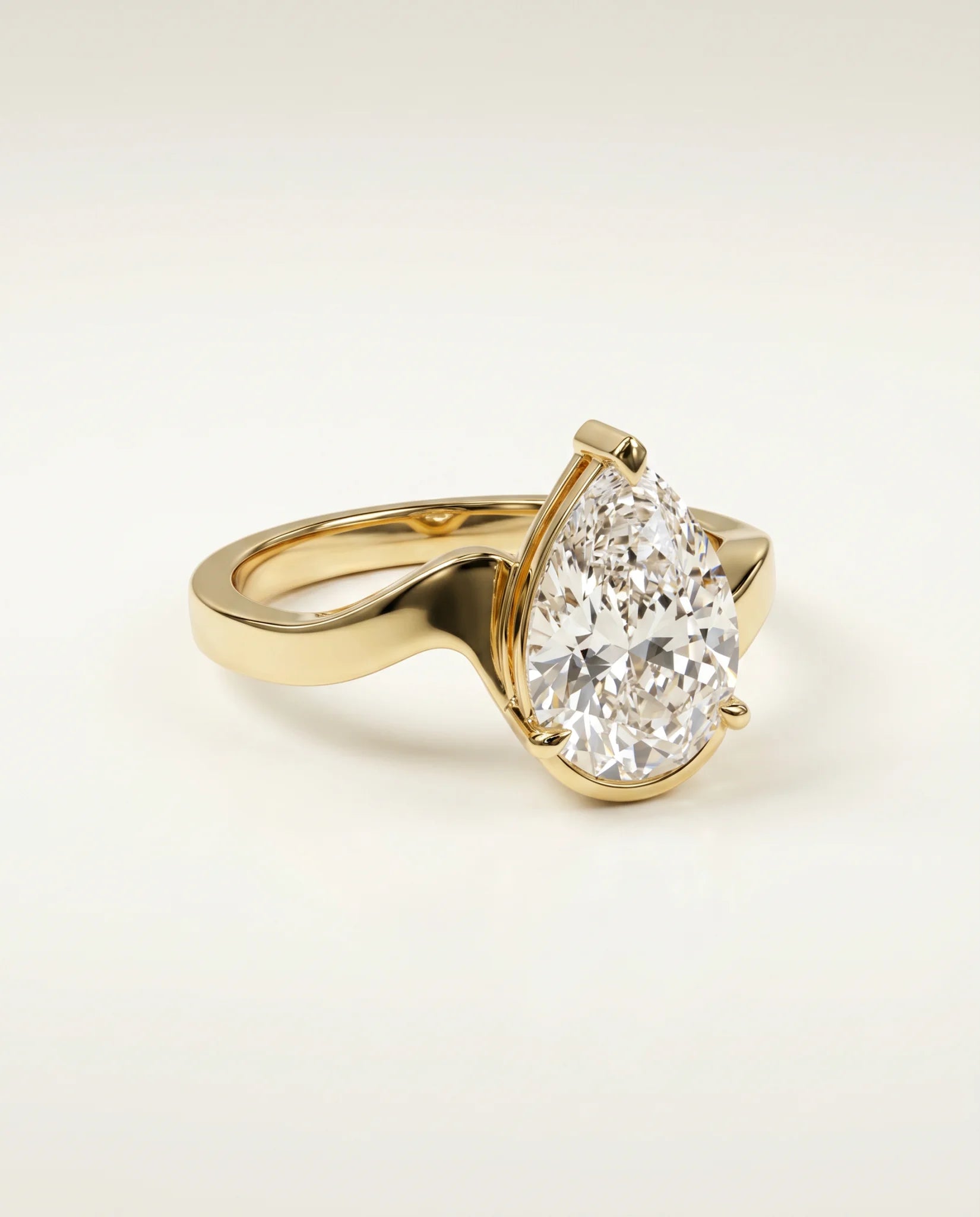 Ready to Ship 3 Carat Colorless Pear Cut Solitaire Yellow Gold Diamond Ring — view 1