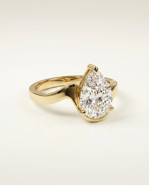3 Carat Colorless Lab Grown Diamond Engagement Ring · Pear Cut Solitaire in Yellow Gold