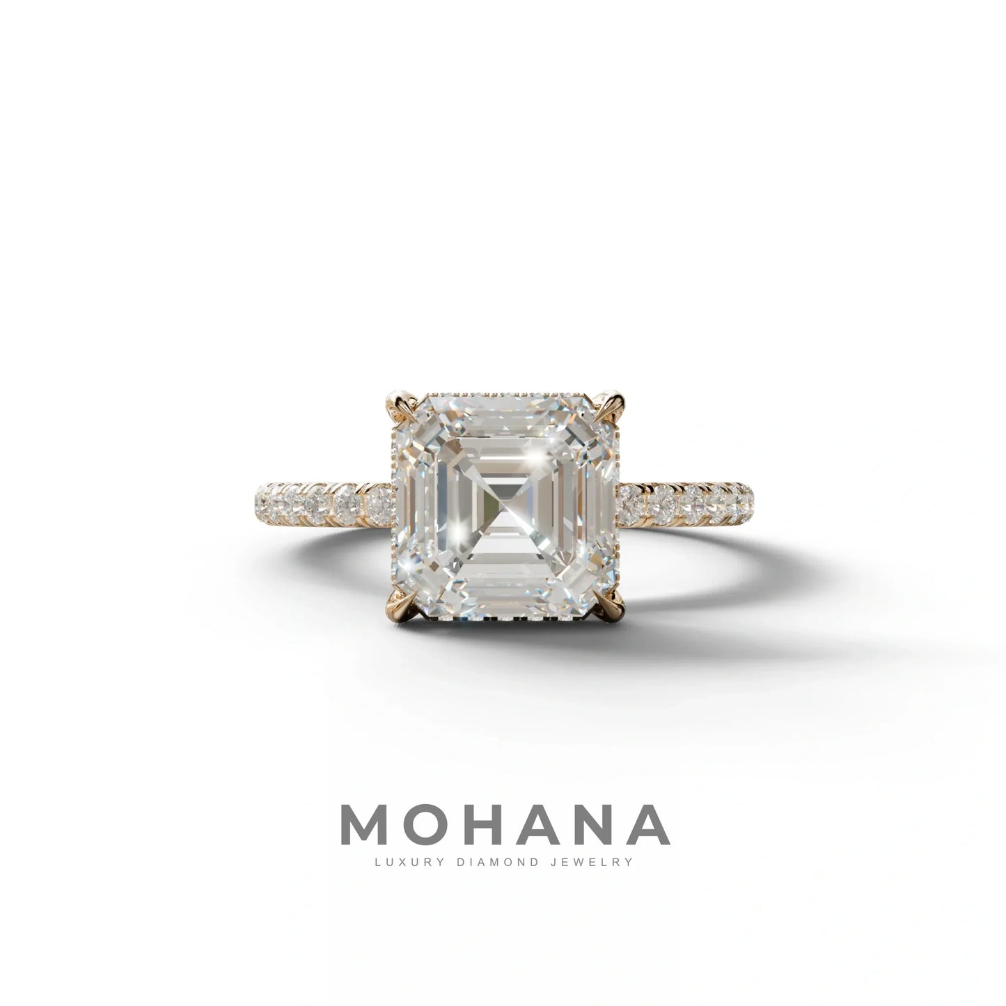 3 Carat E-VVS Asscher Cut Hidden Halo & Pave Lab Grown Diamond Ring - 10K Solid Gold / Rose Gold