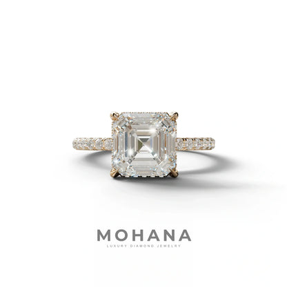 3 Carat E-VVS Asscher Cut Hidden Halo & Pave Lab Grown Diamond Ring - 10K Solid Gold / Rose Gold