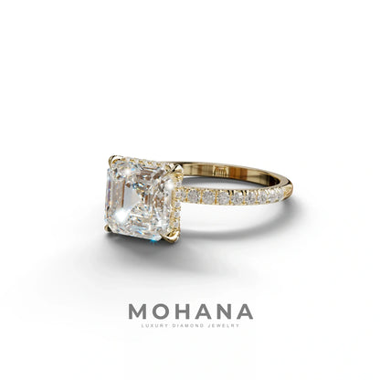 3 Carat E-VVS Asscher Cut Hidden Halo & Pave Lab Grown Diamond Ring