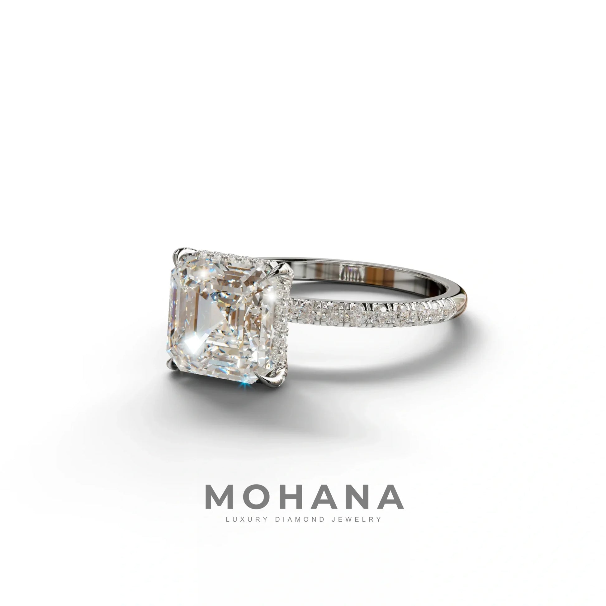 3 Carat E-VVS Asscher Cut Hidden Halo & Pave Lab Grown Diamond Ring