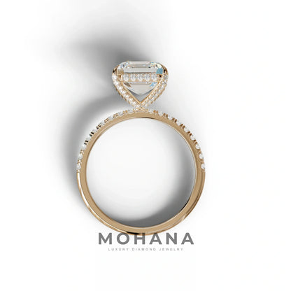 3 Carat E-VVS Asscher Cut Hidden Halo & Pave Lab Grown Diamond Ring