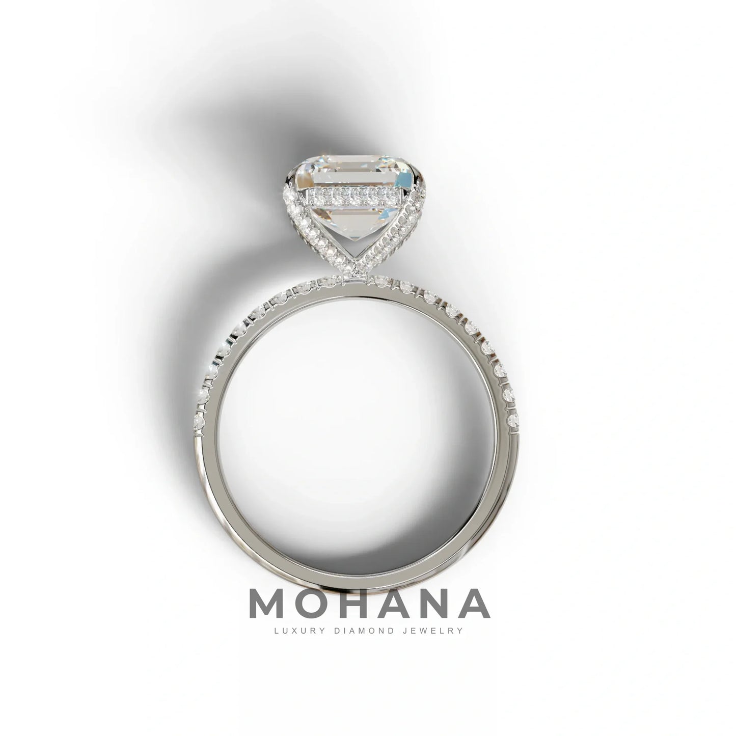 3 Carat E-VVS Asscher Cut Hidden Halo & Pave Lab Grown Diamond Ring