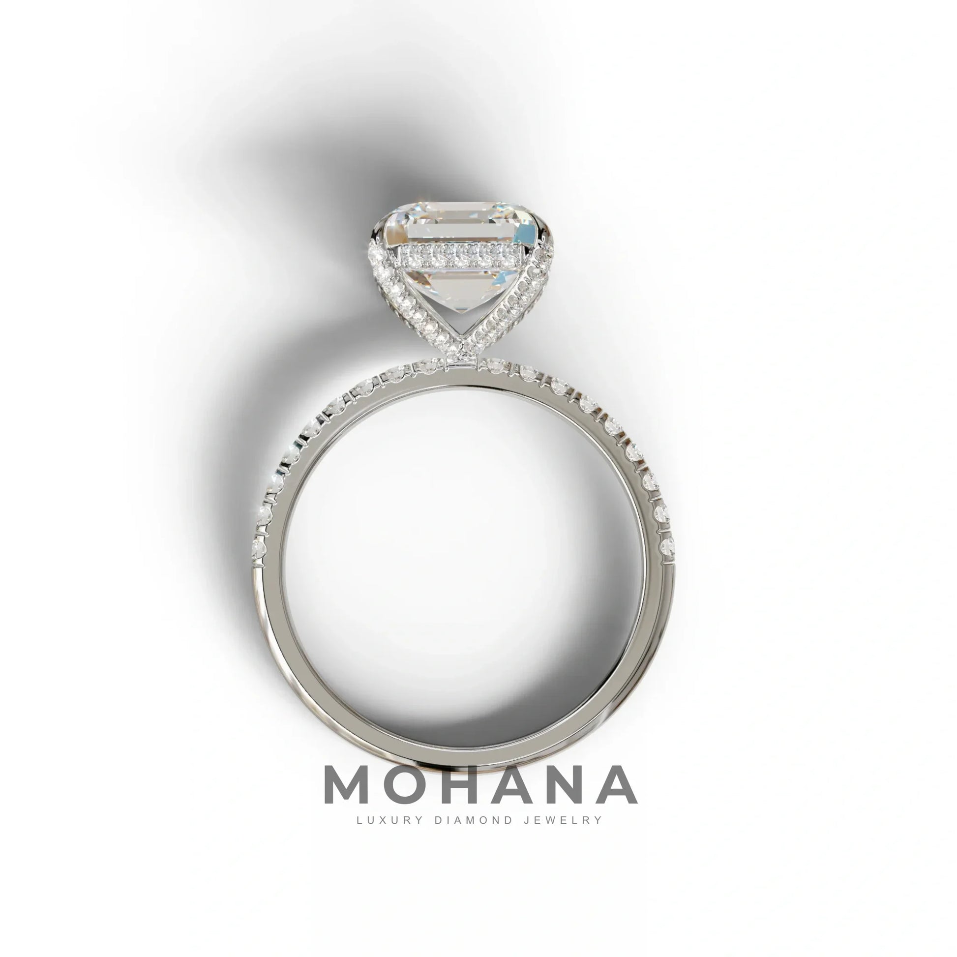 3 Carat E-VVS Asscher Cut Hidden Halo & Pave Lab Grown Diamond Ring