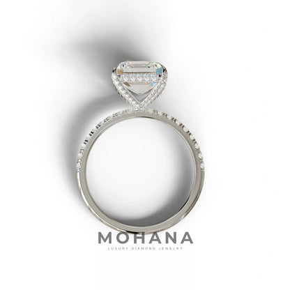 3 Carat E-VVS Asscher Cut Hidden Halo & Pave Lab Grown Diamond Ring