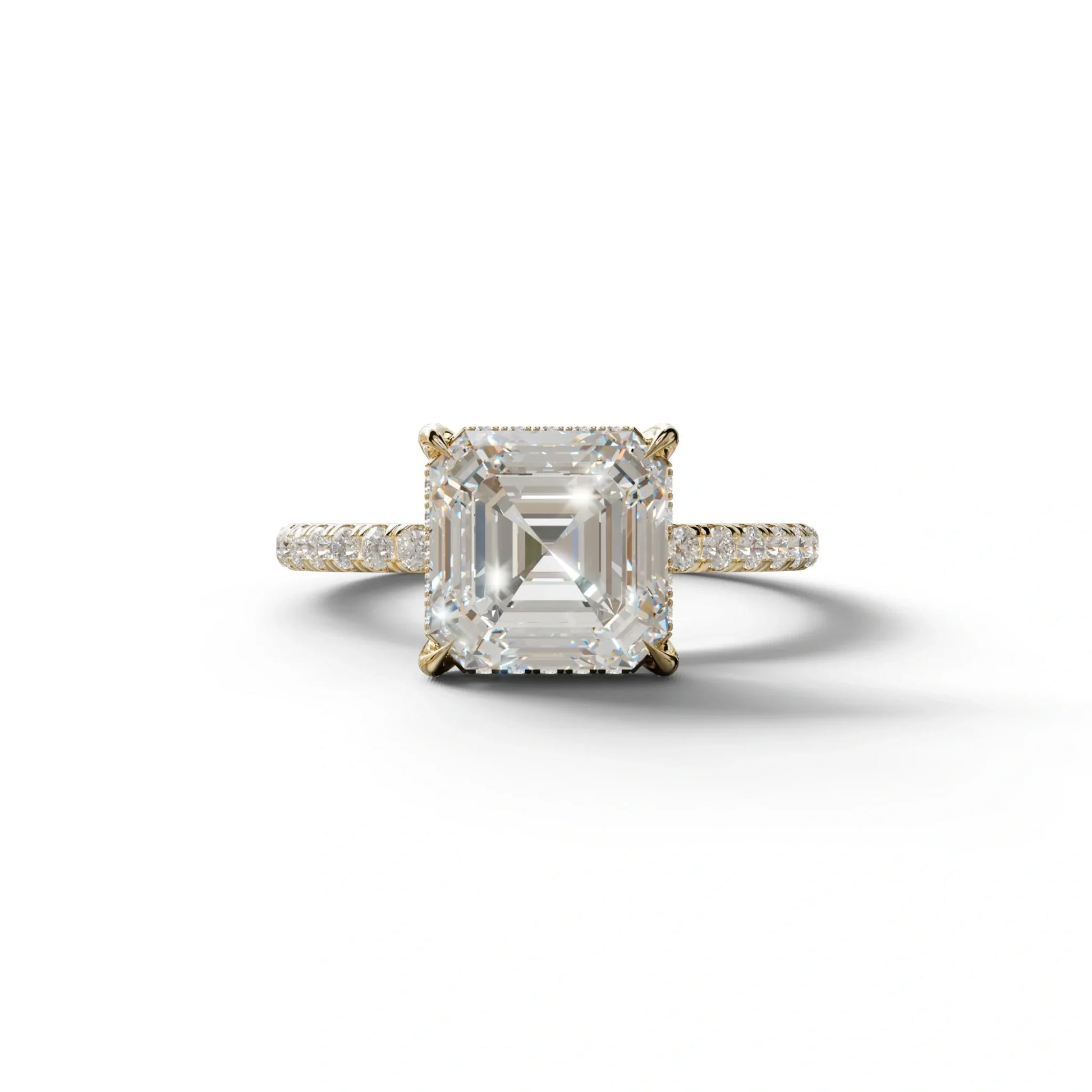 3 Carat E-VVS Asscher Cut Hidden Halo & Pave Lab Grown Diamond Ring - 10K Solid Gold / Yellow Gold
