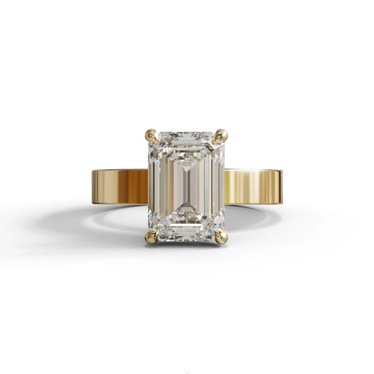 3 Carat Emerald Lab Grown Diamond Solitaire Engagement Ring - Zulu - 10K Solid Gold / Yellow Gold