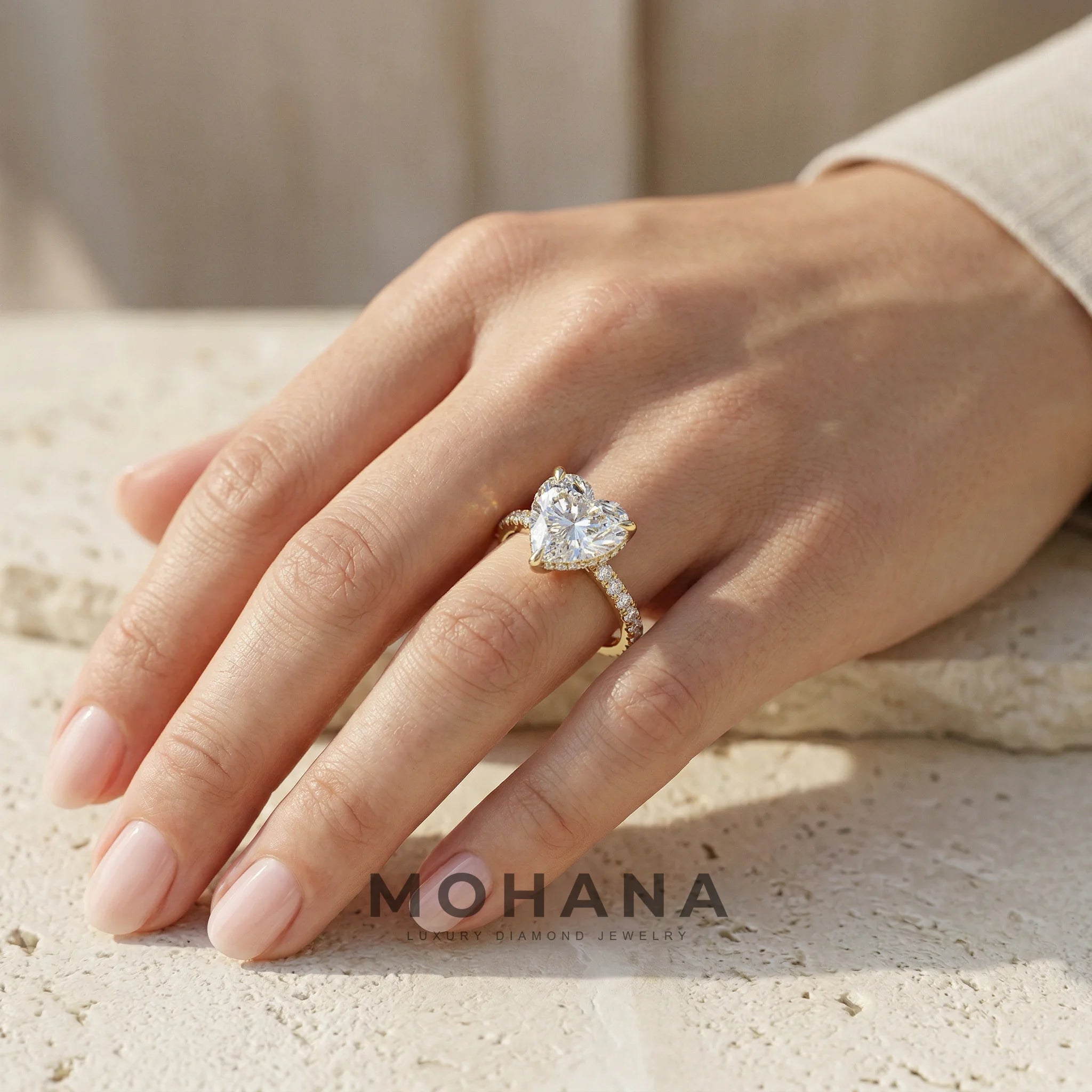 3 Carat E VVS Heart Cut Hidden Halo Lab Grown Diamond Engagement Ring