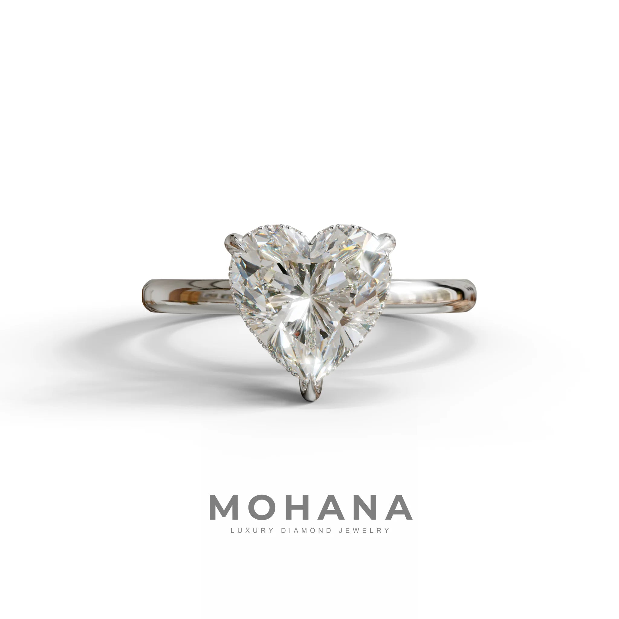 3 Carat E VVS Heart Cut Hidden Halo Set Lab Grown Diamond Engagement Ring - 10K Solid Gold / White Gold