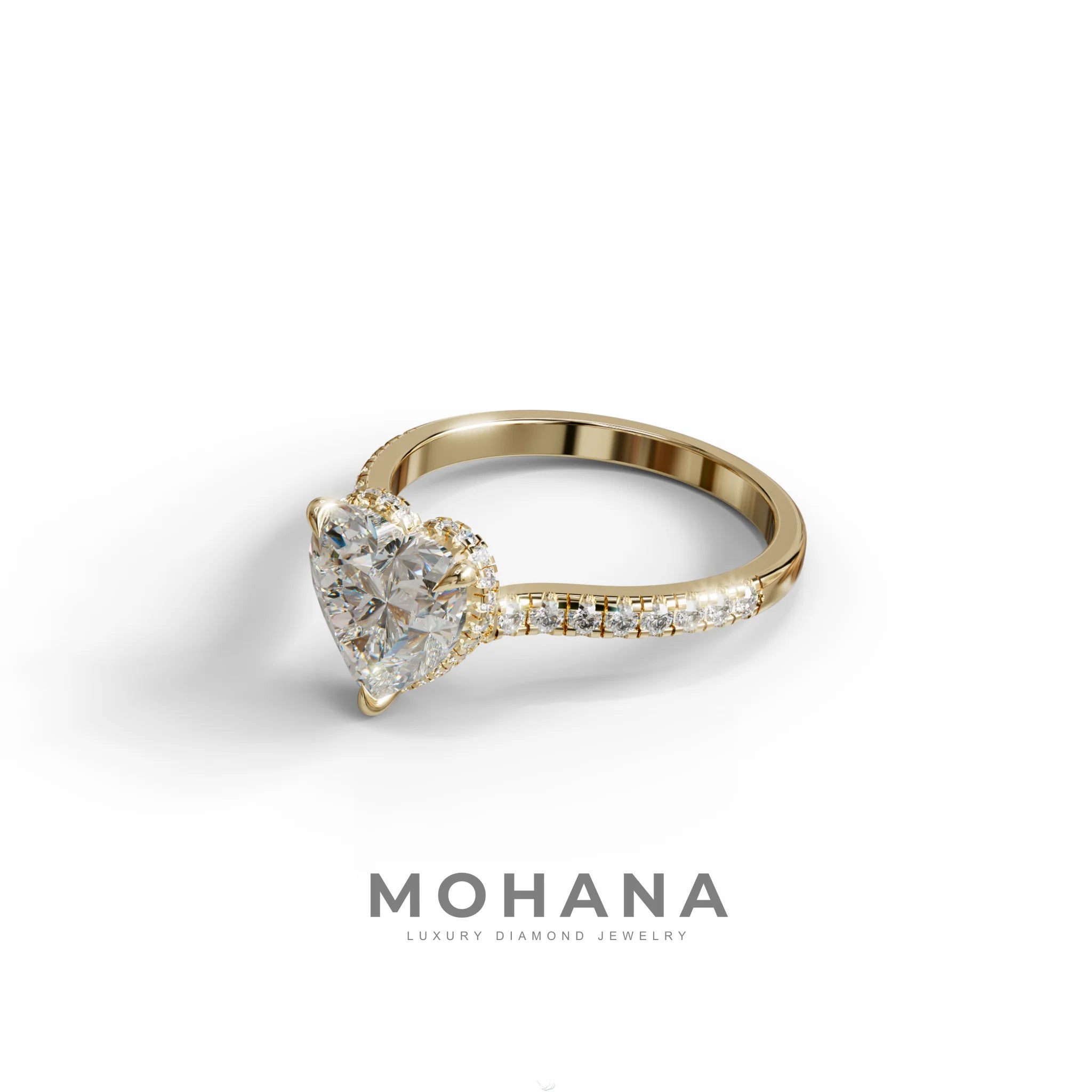 E VVS Heart Cut Lab Grown Diamond Solitaire Ring with Pavé Band – Mohana Jewels