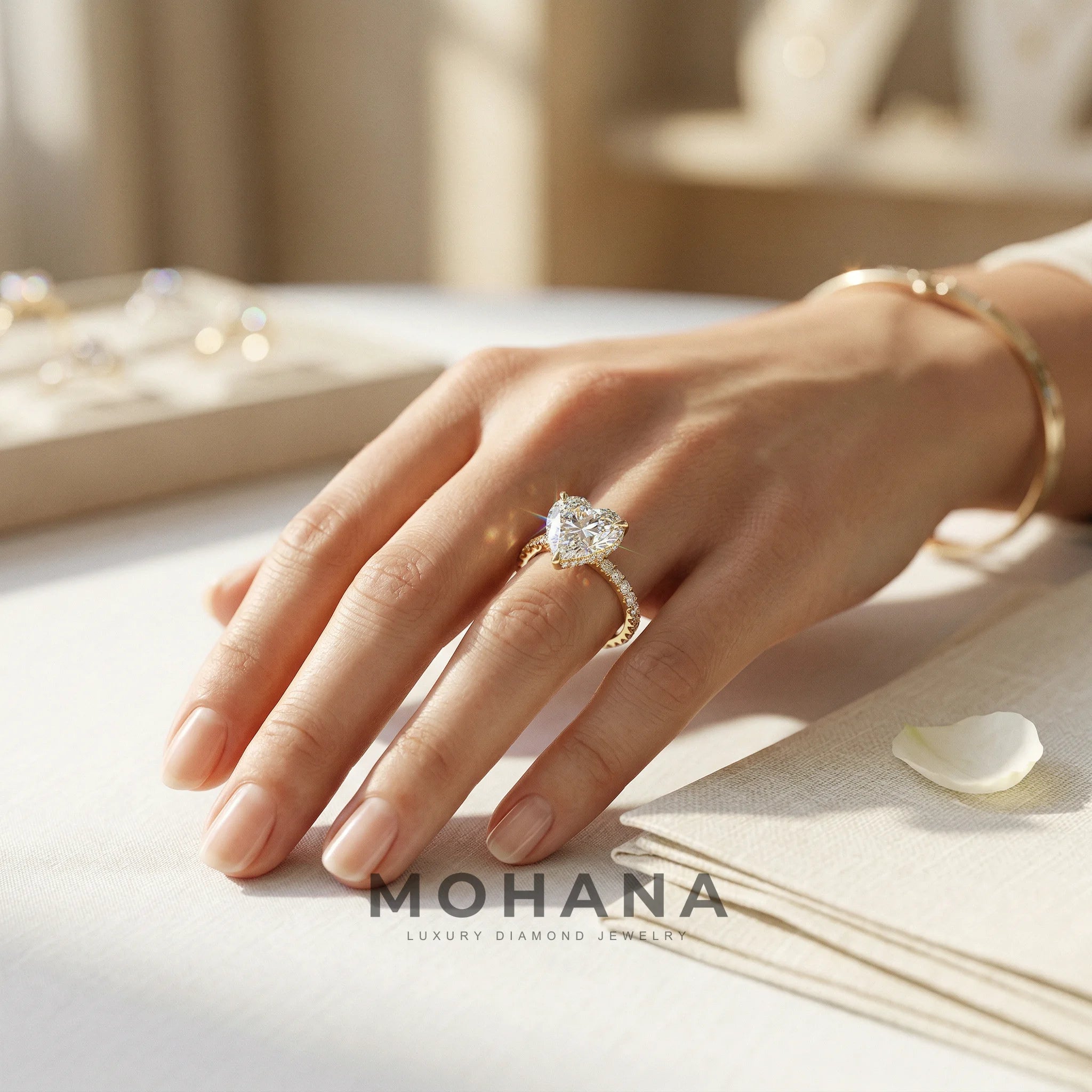 3 Carat E VVS Heart Cut Hidden Halo Lab Grown Diamond Engagement Ring