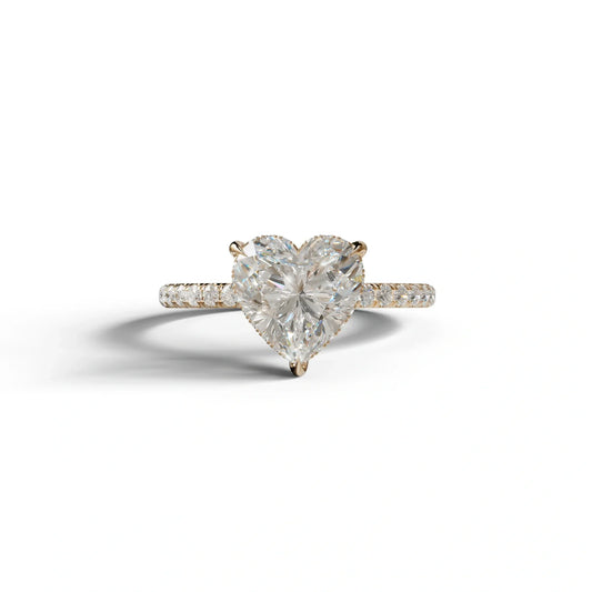 E/VVS 3 Carat Heart Cut Hidden Halo & Pavé Setting Engagement Ring - 10K Solid Gold / Rose Gold