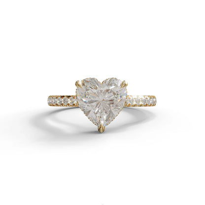E VVS Heart Cut Lab Grown Diamond Solitaire Ring with Pavé Band – Mohana Jewels - 10K Solid Gold / Yellow Gold