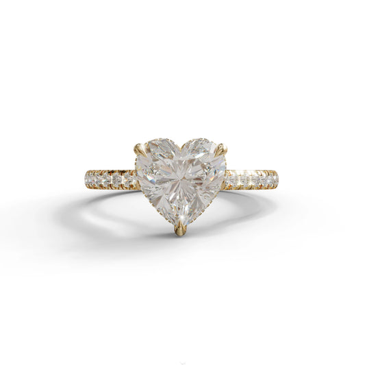 E VVS Heart Cut Lab Grown Diamond Solitaire Ring with Pavé Band – Mohana Jewels - 10K Solid Gold / Yellow Gold