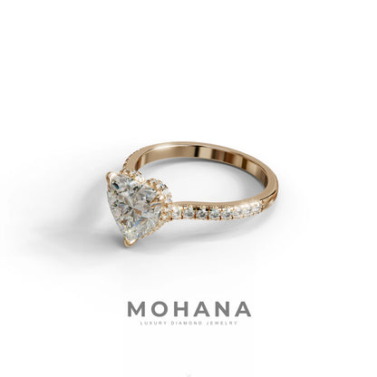 E VVS Heart Cut Lab Grown Diamond Solitaire Ring with Pavé Band – Mohana Jewels