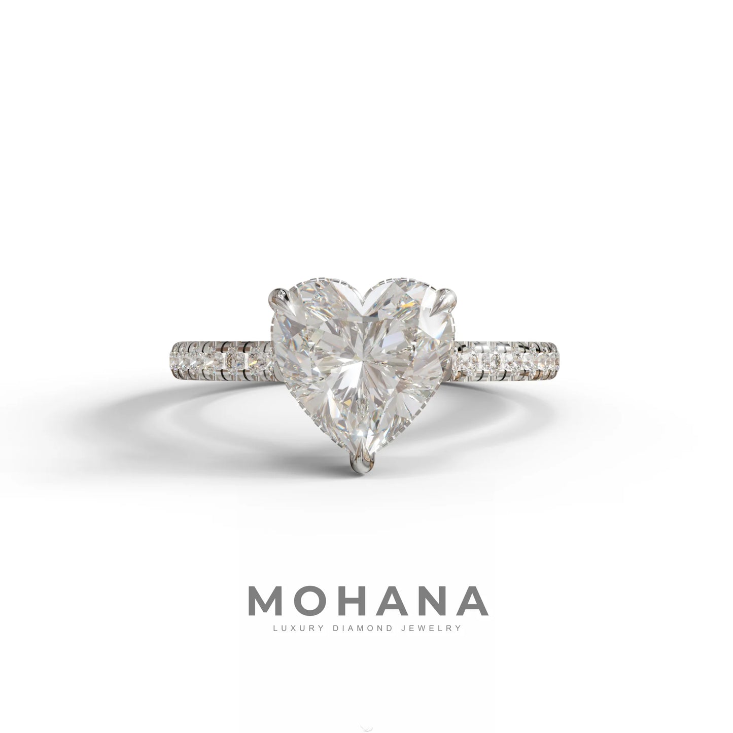 E VVS Heart Cut Lab Grown Diamond Solitaire Ring with Pavé Band – Mohana Jewels - 10K Solid Gold / White Gold