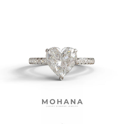 E VVS Heart Cut Lab Grown Diamond Solitaire Ring with Pavé Band – Mohana Jewels - 10K Solid Gold / White Gold