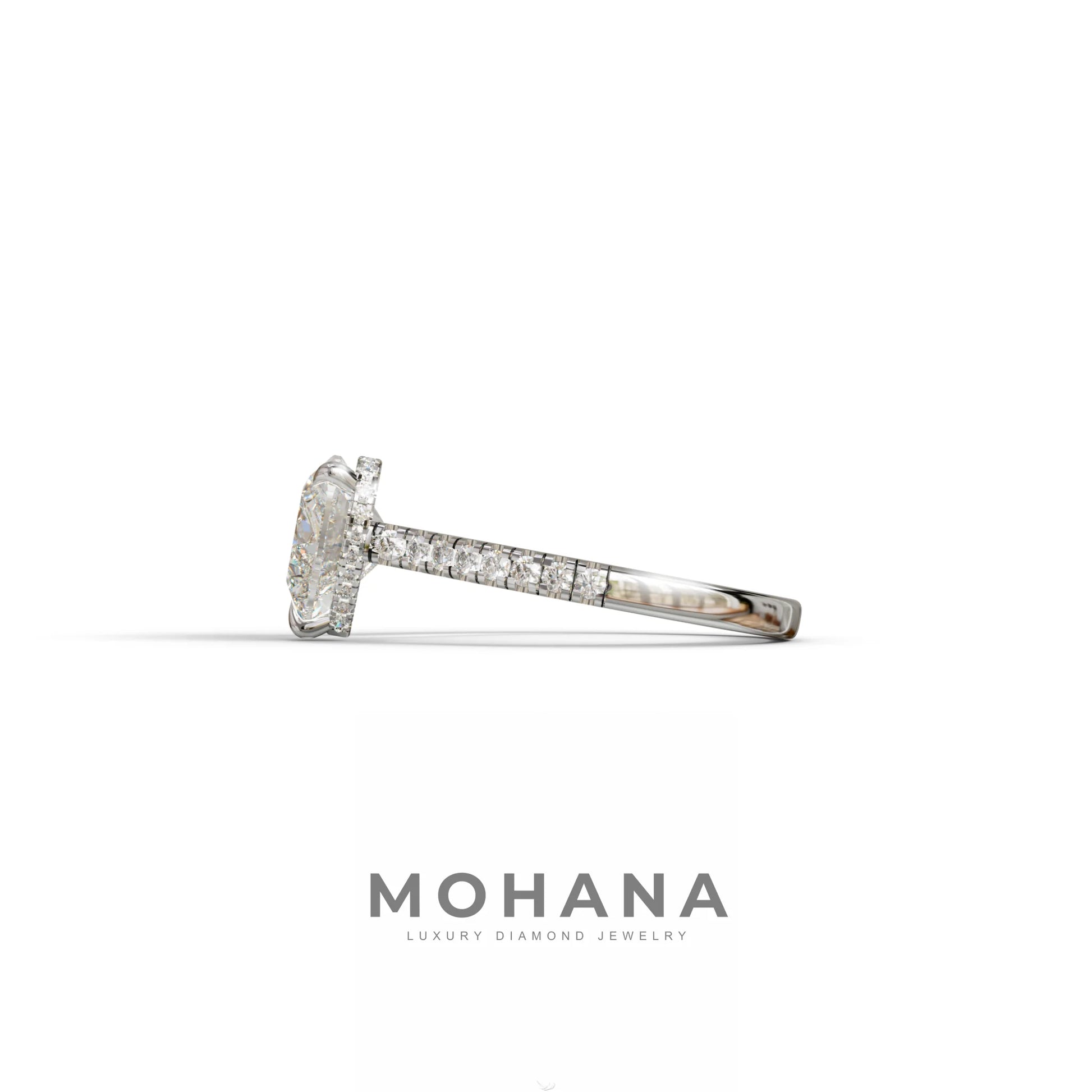 E VVS Heart Cut Lab Grown Diamond Solitaire Ring with Pavé Band – Mohana Jewels