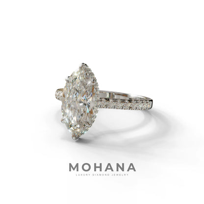 3 Carat E-VVS Marquise Cut Hidden Halo & Pave Set Lab Diamond Ring - Eblouissant