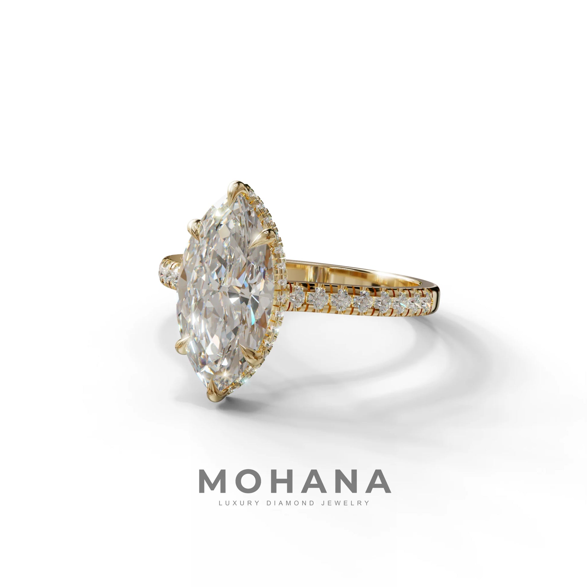 3 Carat E-VVS Marquise Cut Hidden Halo & Pave Set Lab Diamond Ring - Eblouissant