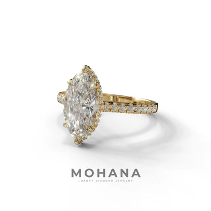 3 Carat E-VVS Marquise Cut Hidden Halo & Pave Set Lab Diamond Ring - Eblouissant
