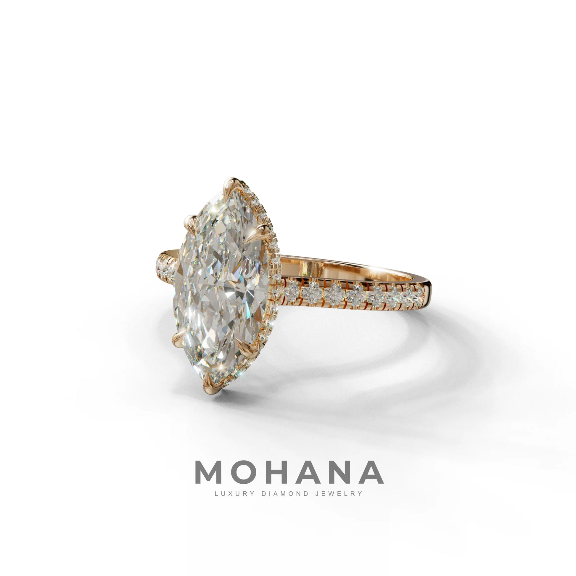 3 Carat E-VVS Marquise Cut Hidden Halo & Pave Set Lab Diamond Ring - Eblouissant
